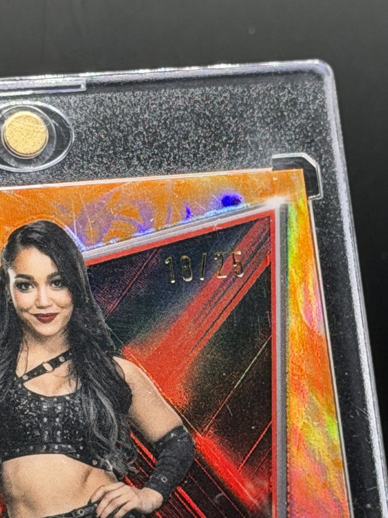 Roxanne Perez 2026 Topps Chrome WWE Orange Refractor autograph serial number 18/25 close-up