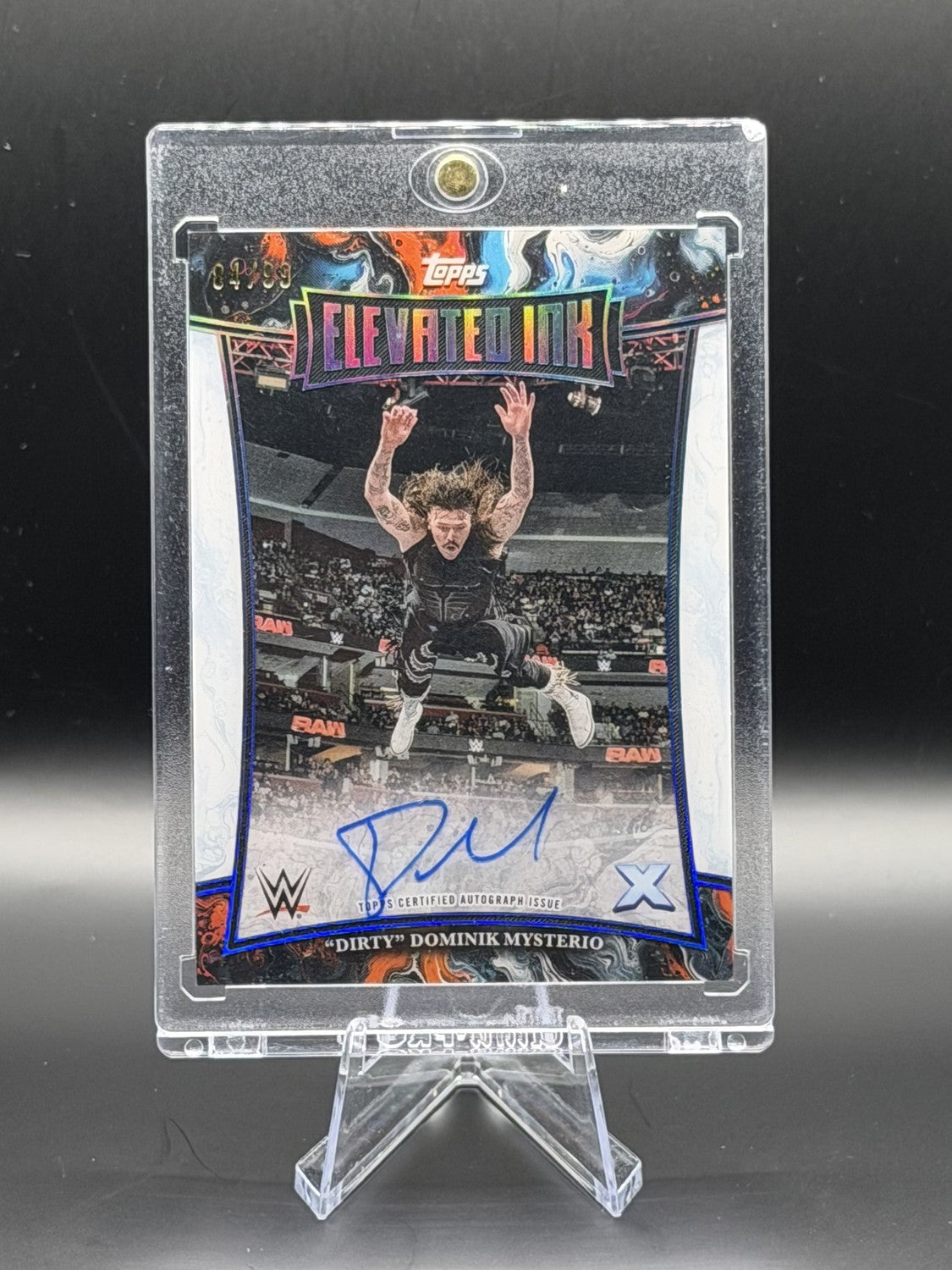 Dirty Dominik Mysterio 2025 Topps Exalted WWE Elevated Ink Autograph Blue /99 front