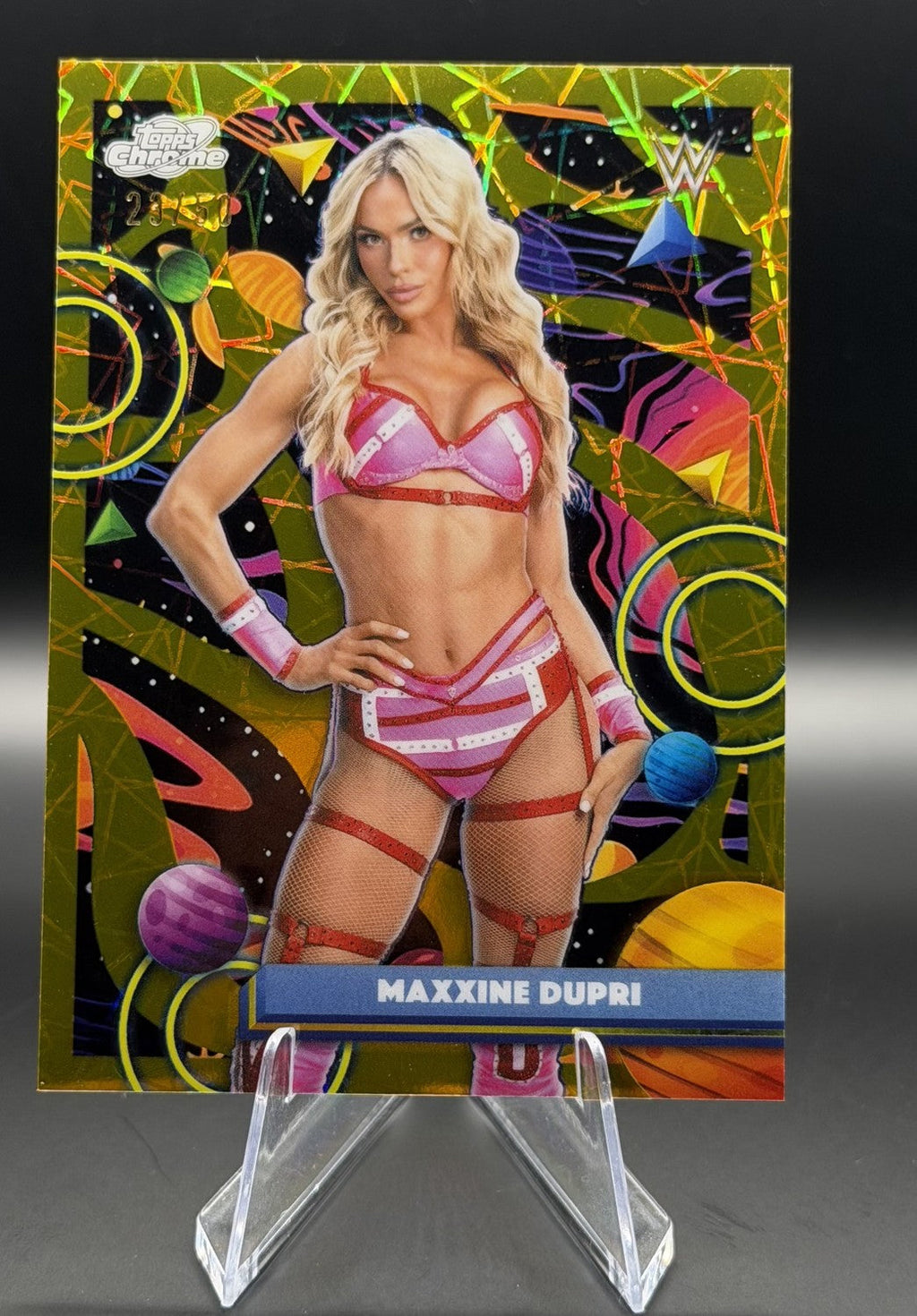 Maxxine Dupri 2026 Topps Cosmic Chrome WWE #145 Gold Refractor /50 front
