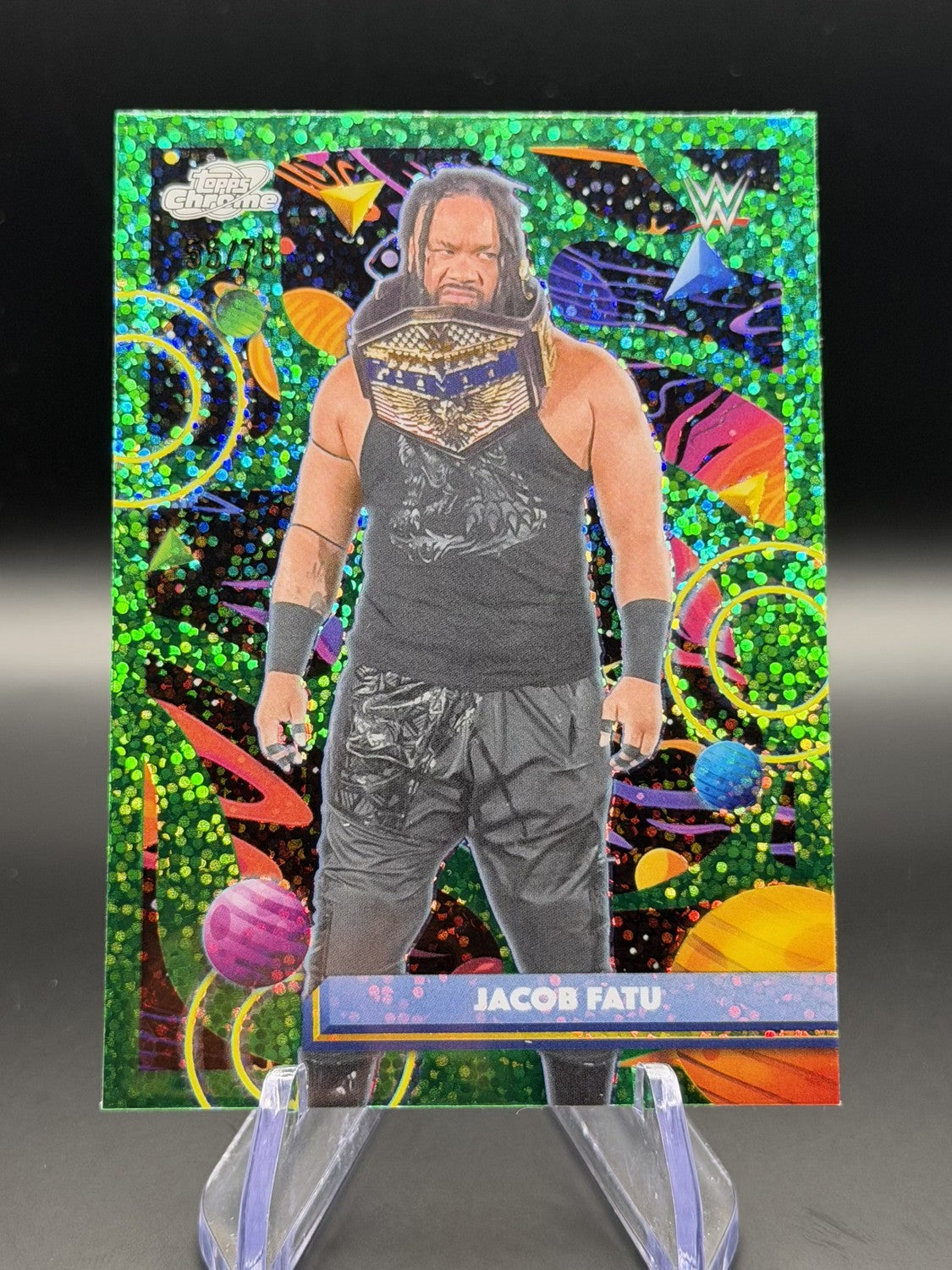 Jacob Fatu 2026 Topps Cosmic Chrome WWE Green Refractor /75 front