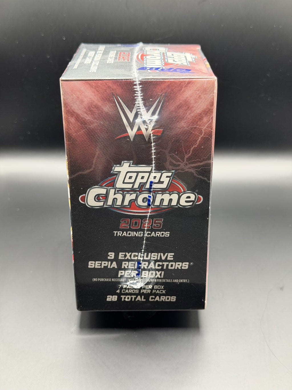 2025 Topps Chrome WWE Blaster Box side - 3 sepia refractors 28 cards
