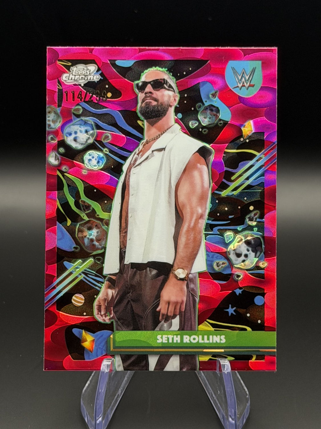 Seth Rollins 2026 Topps Chrome WWE Pink Refractor /299 front
