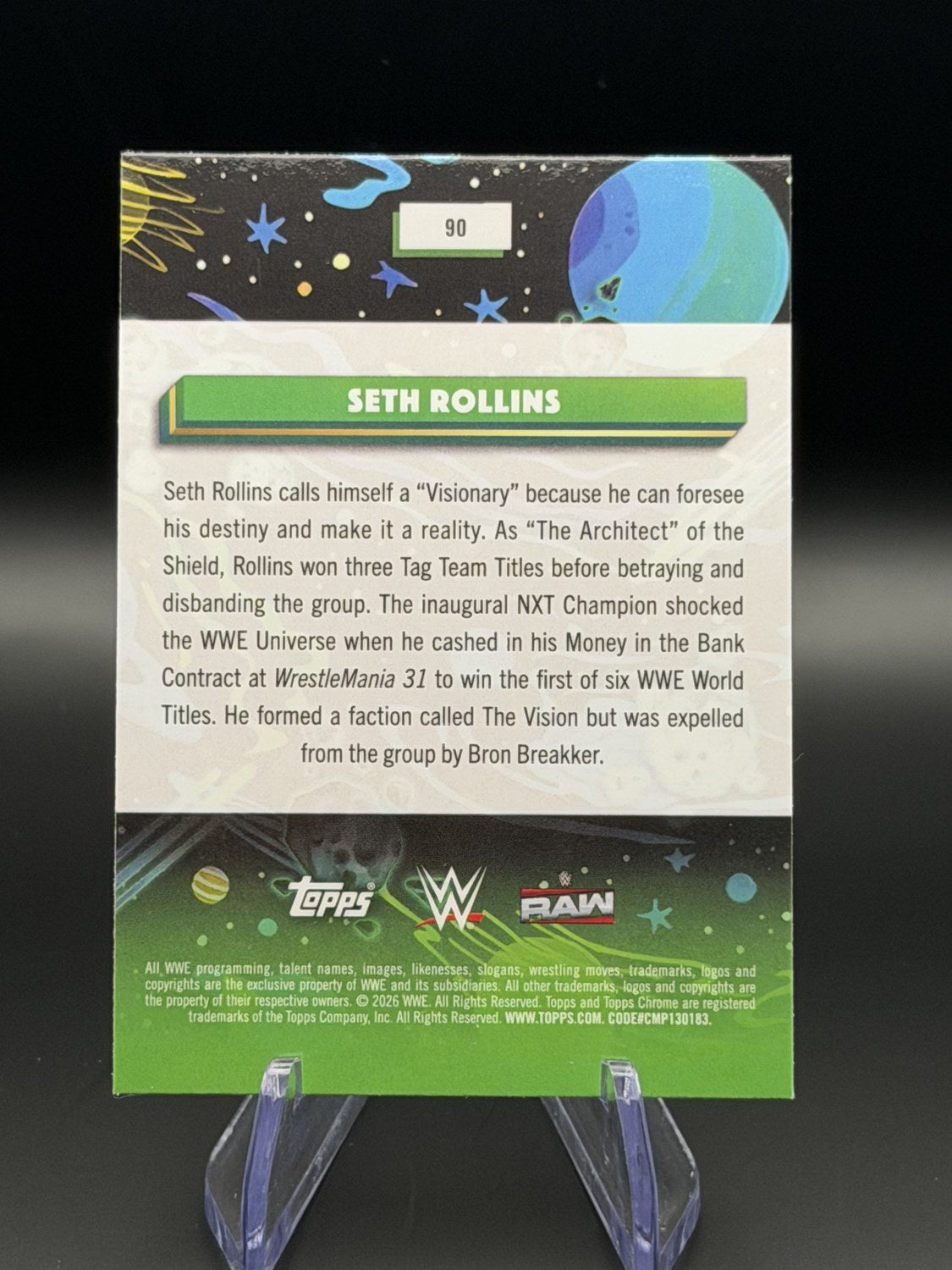 Seth Rollins 2026 Topps Chrome WWE Pink Refractor /299 back