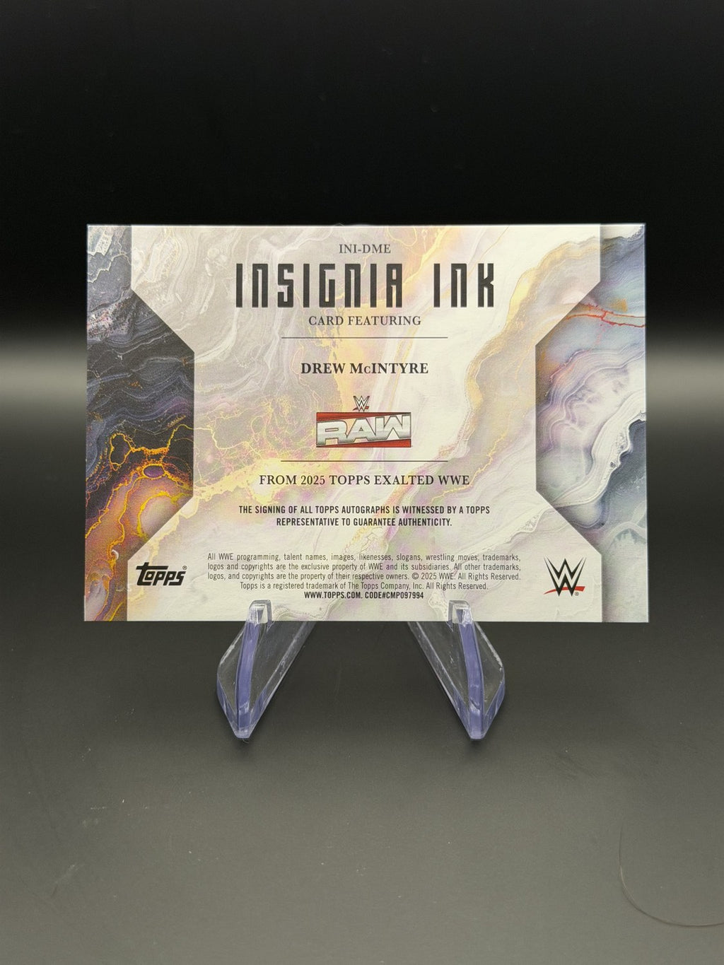 Drew McIntyre 2025 Topps Exalted WWE Insignia Ink Autograph /99 back
