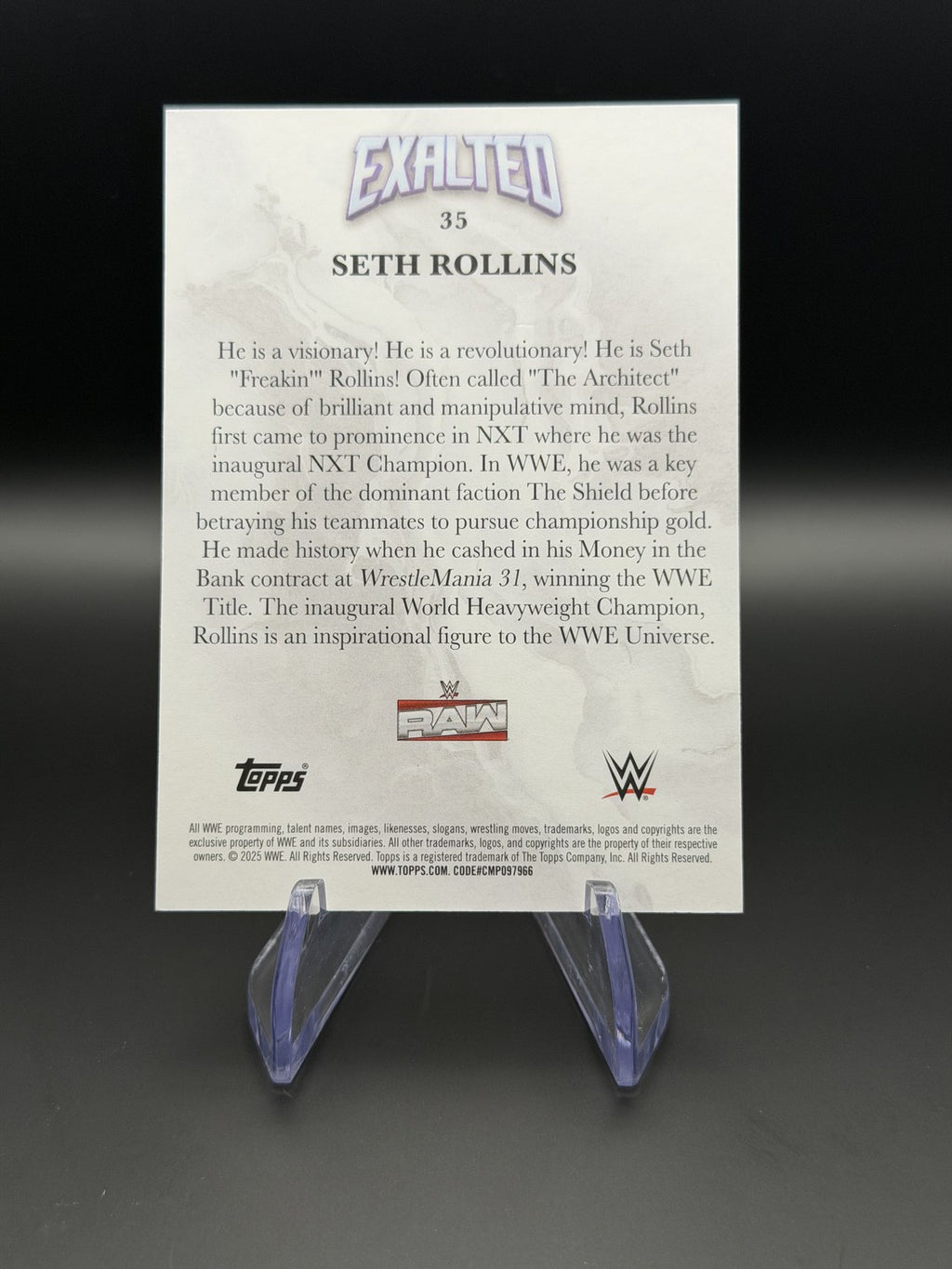 Seth Rollins 2025 Topps Exalted WWE Exalted insert /150 back