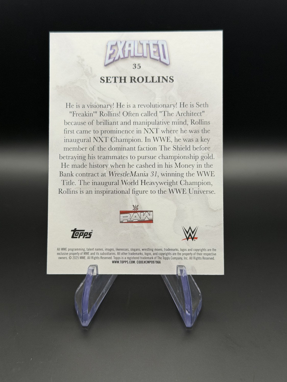 Seth Rollins 2025 Topps Exalted WWE Exalted insert /150 back