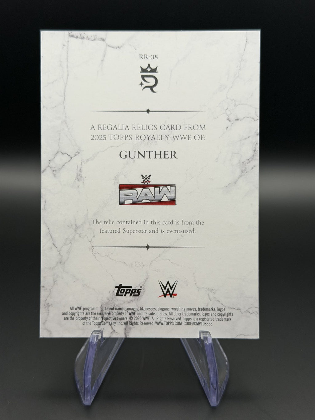 Gunther 2025 Topps Royalty WWE Regalia Relics /99 back