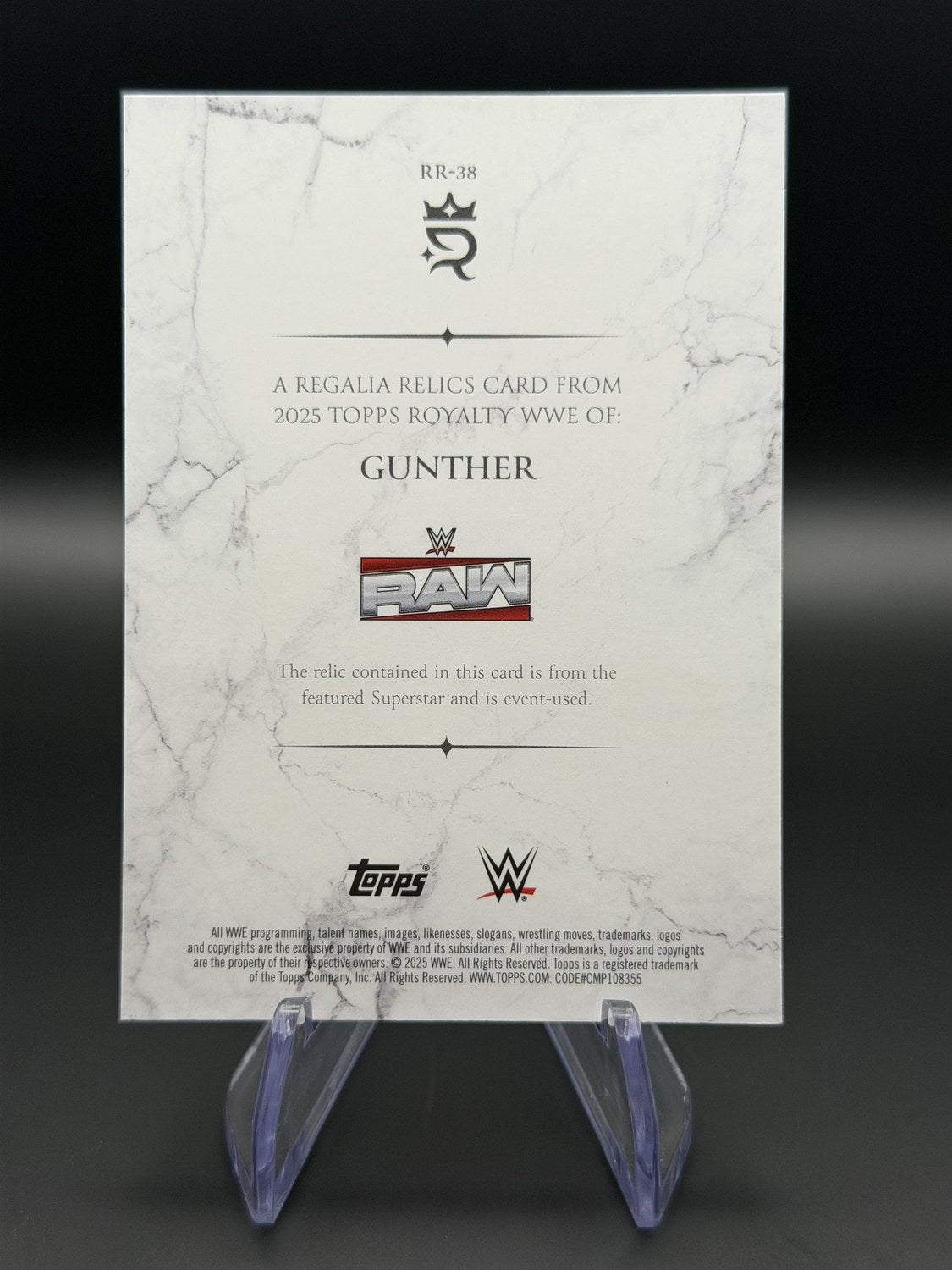 Gunther 2025 Topps Royalty WWE Regalia Relics /99 back
