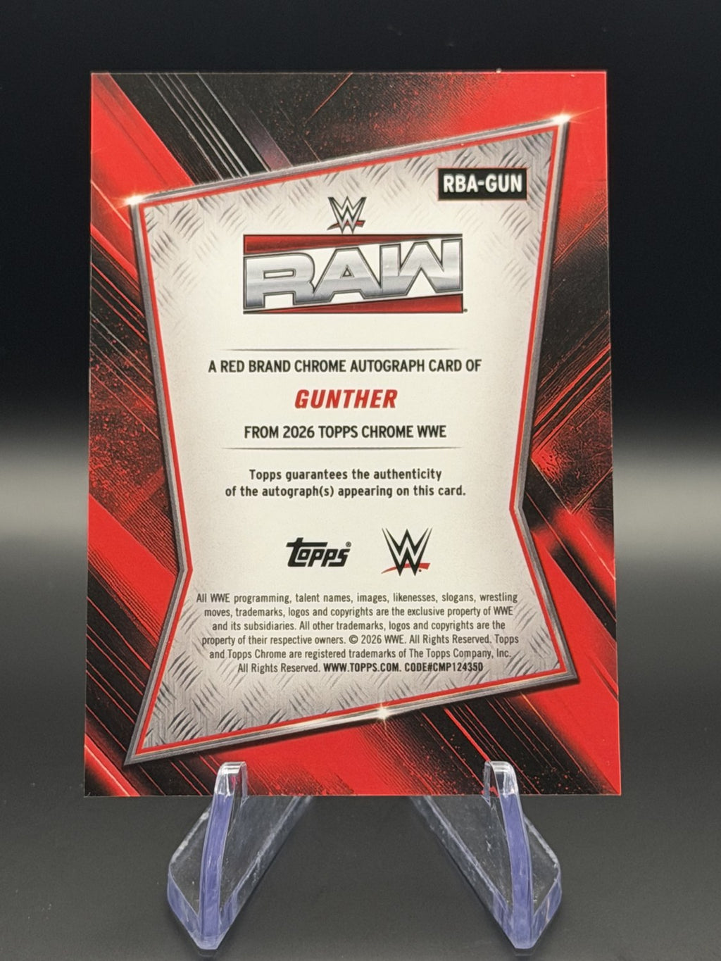 Gunther 2026 Topps Chrome WWE Red Brand Chrome Autograph back