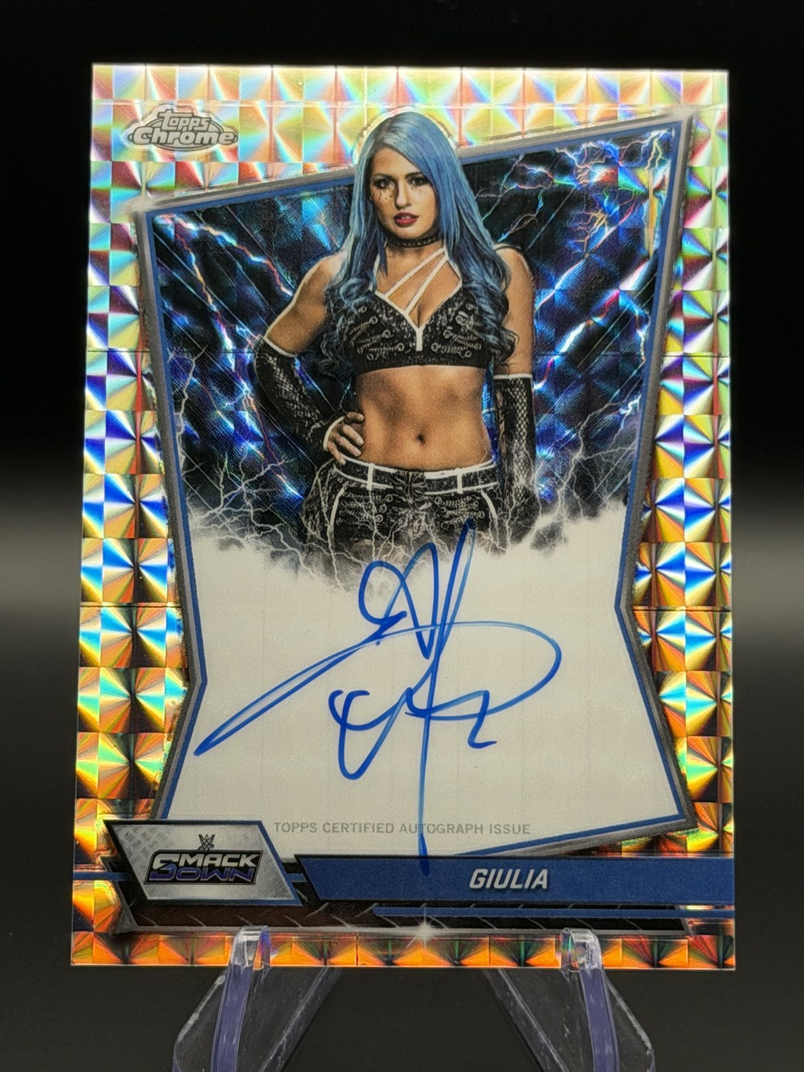 Giulia 2026 Topps Chrome WWE Blue Brand Chrome Autograph XFractor front