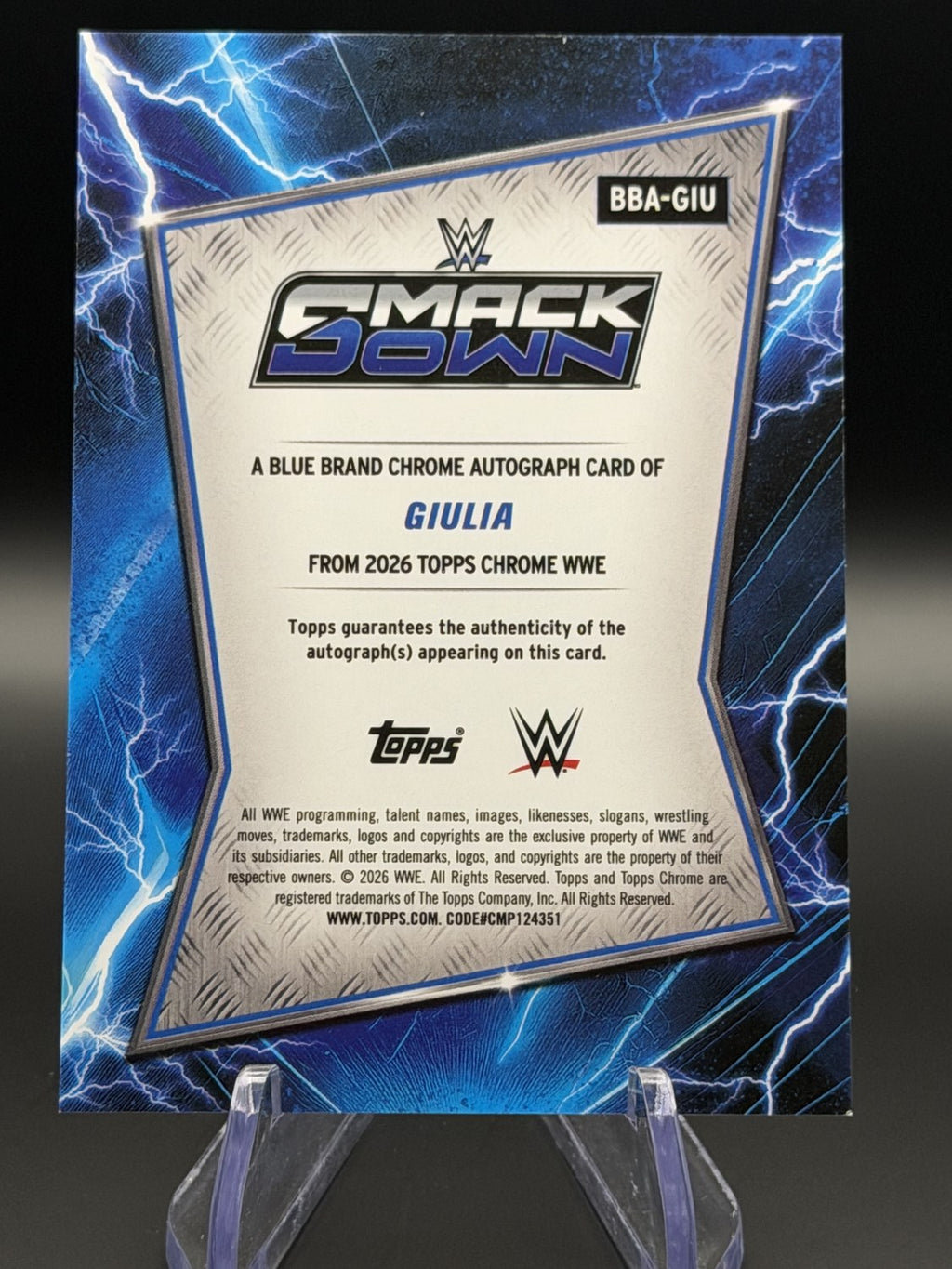 Giulia 2026 Topps Chrome WWE Blue Brand Chrome Autograph XFractor back