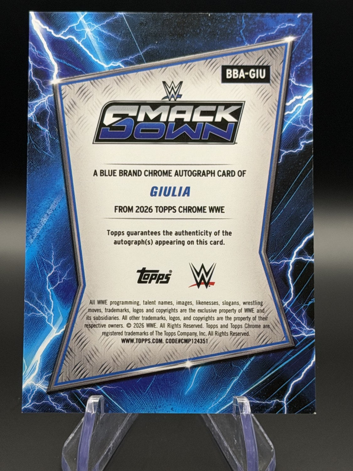 Giulia 2026 Topps Chrome WWE Blue Brand Chrome Autograph XFractor back