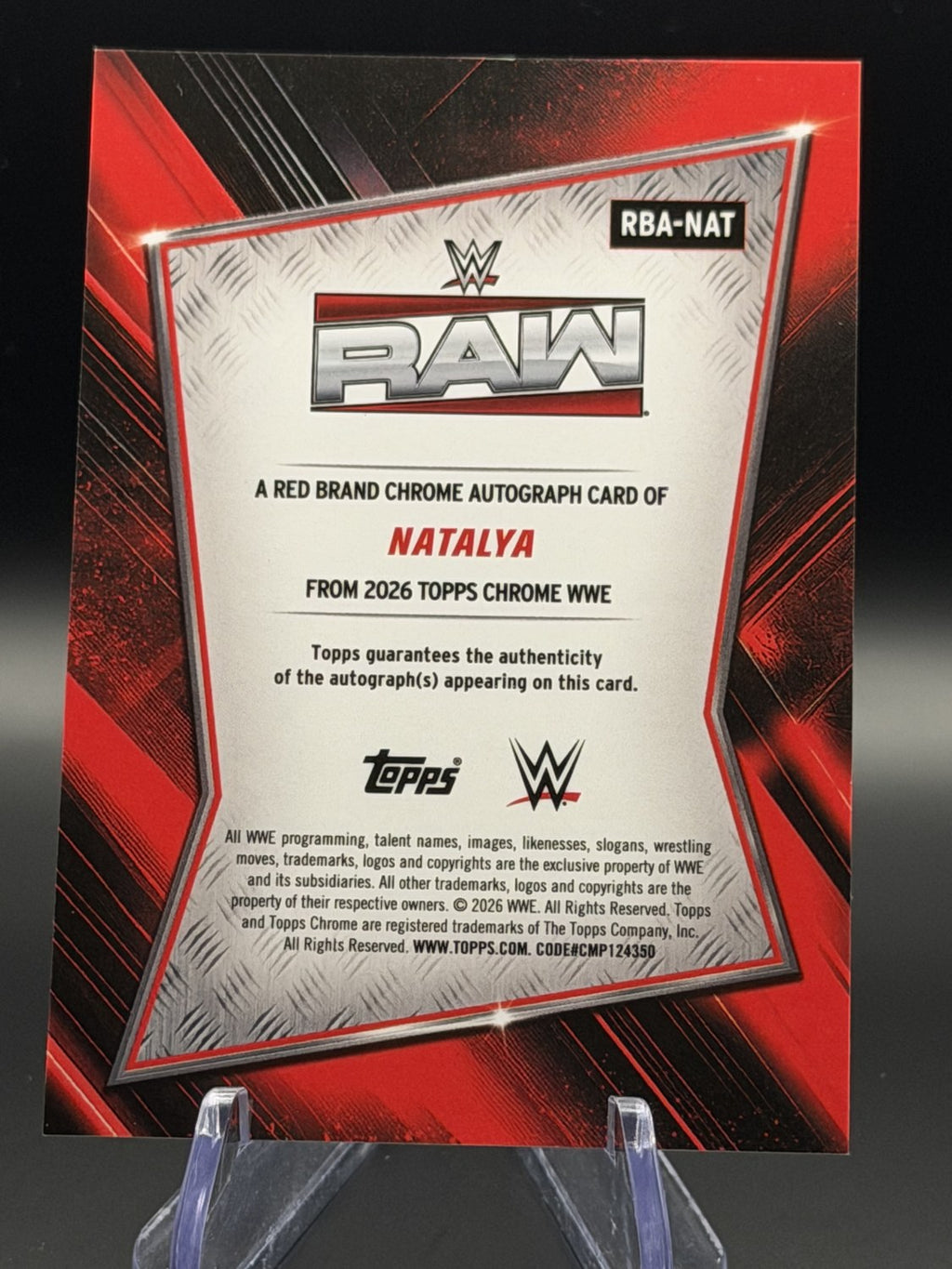 Natalya 2026 Topps Chrome WWE Red Brand Chrome Autograph back