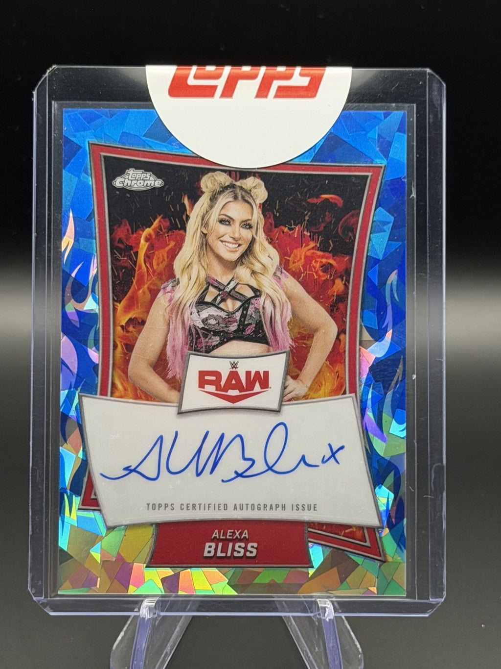 Alexa Bliss 2025 Topps Chrome WWE Red Brand Chrome Autograph Blue Sapphire front