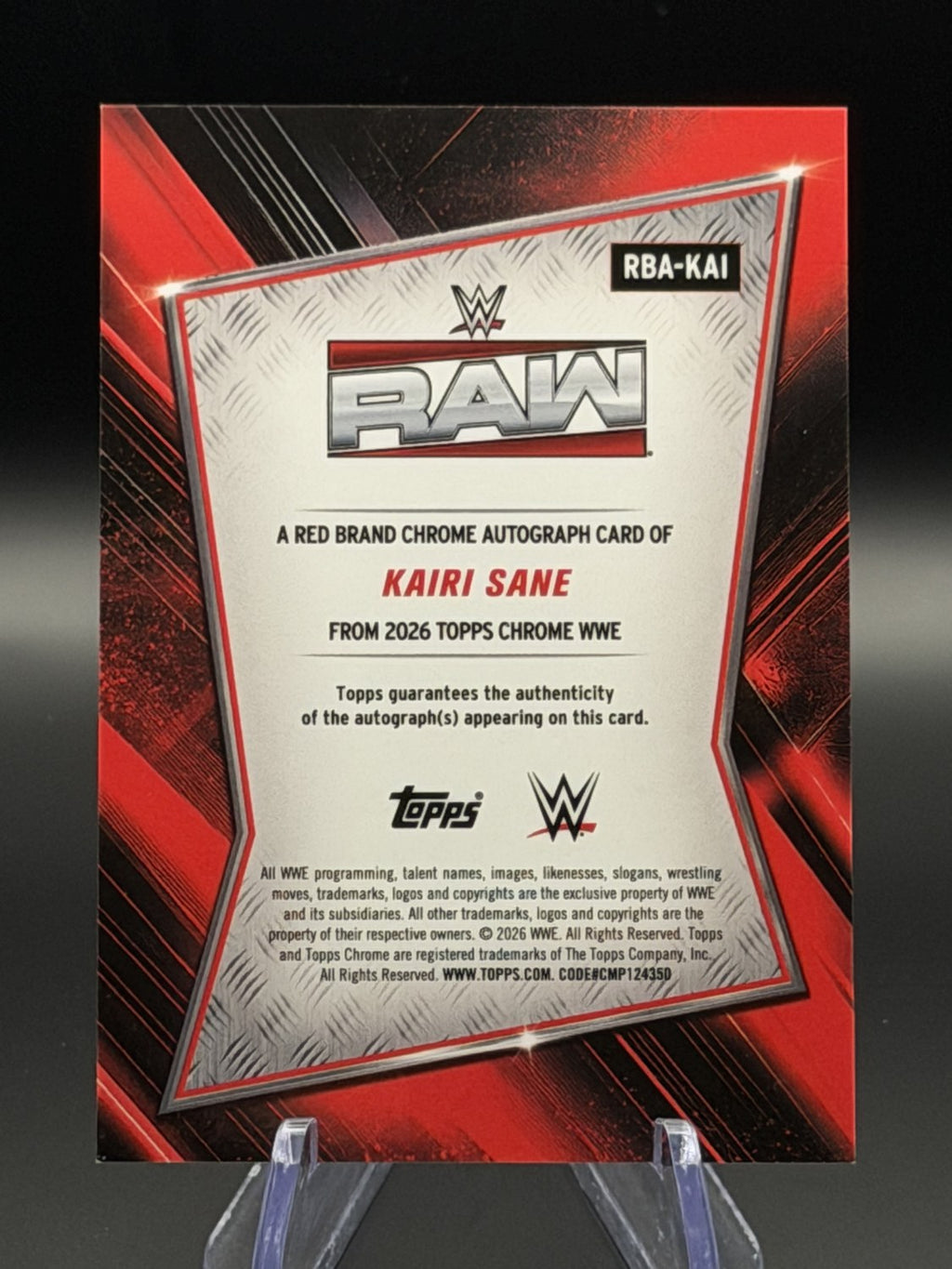Kairi Sane 2026 Topps Chrome WWE Red Brand Chrome Autograph back