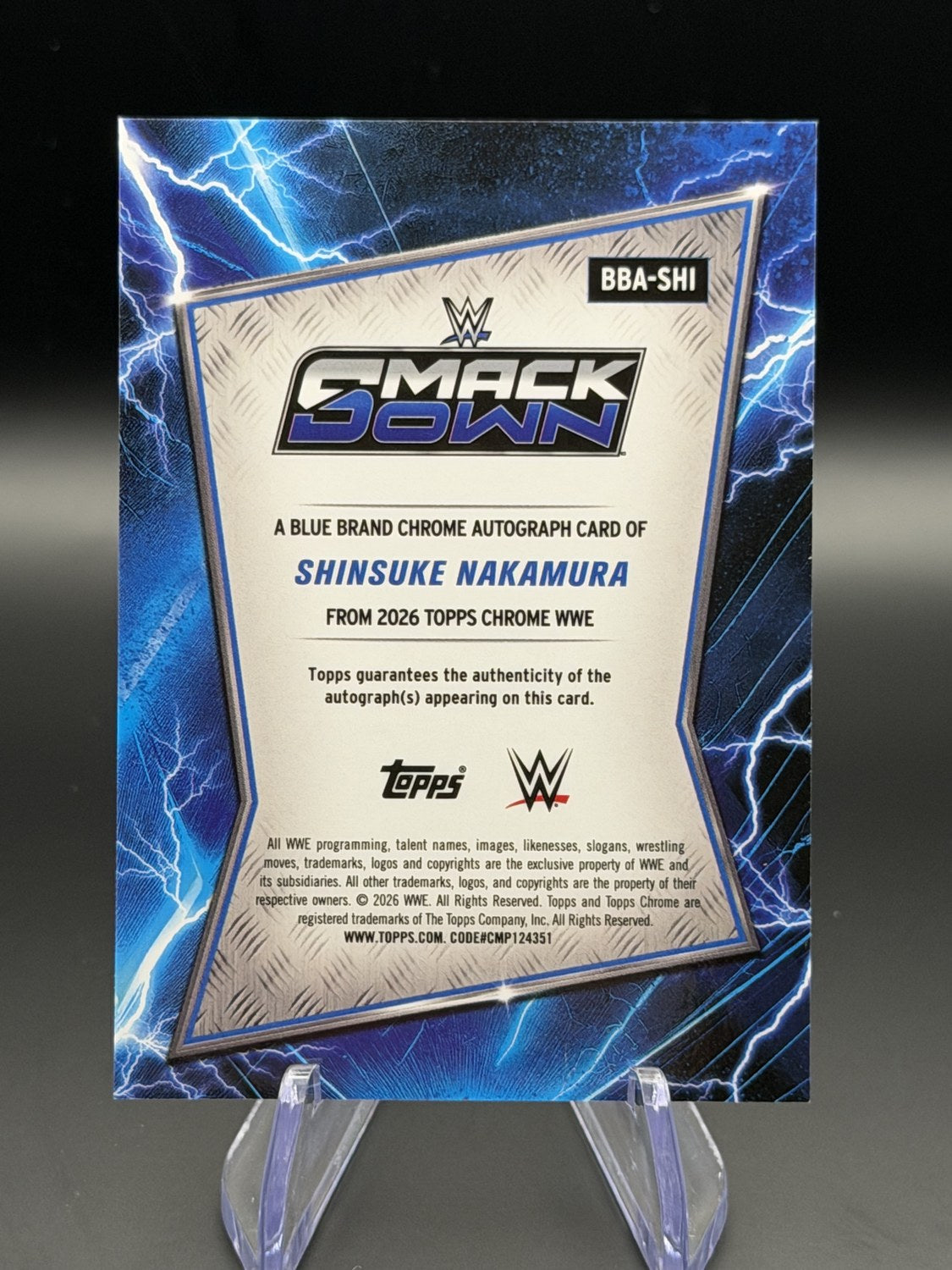 Shinsuke Nakamura 2026 Topps Chrome WWE Blue Brand Chrome Autograph Gold /50 back