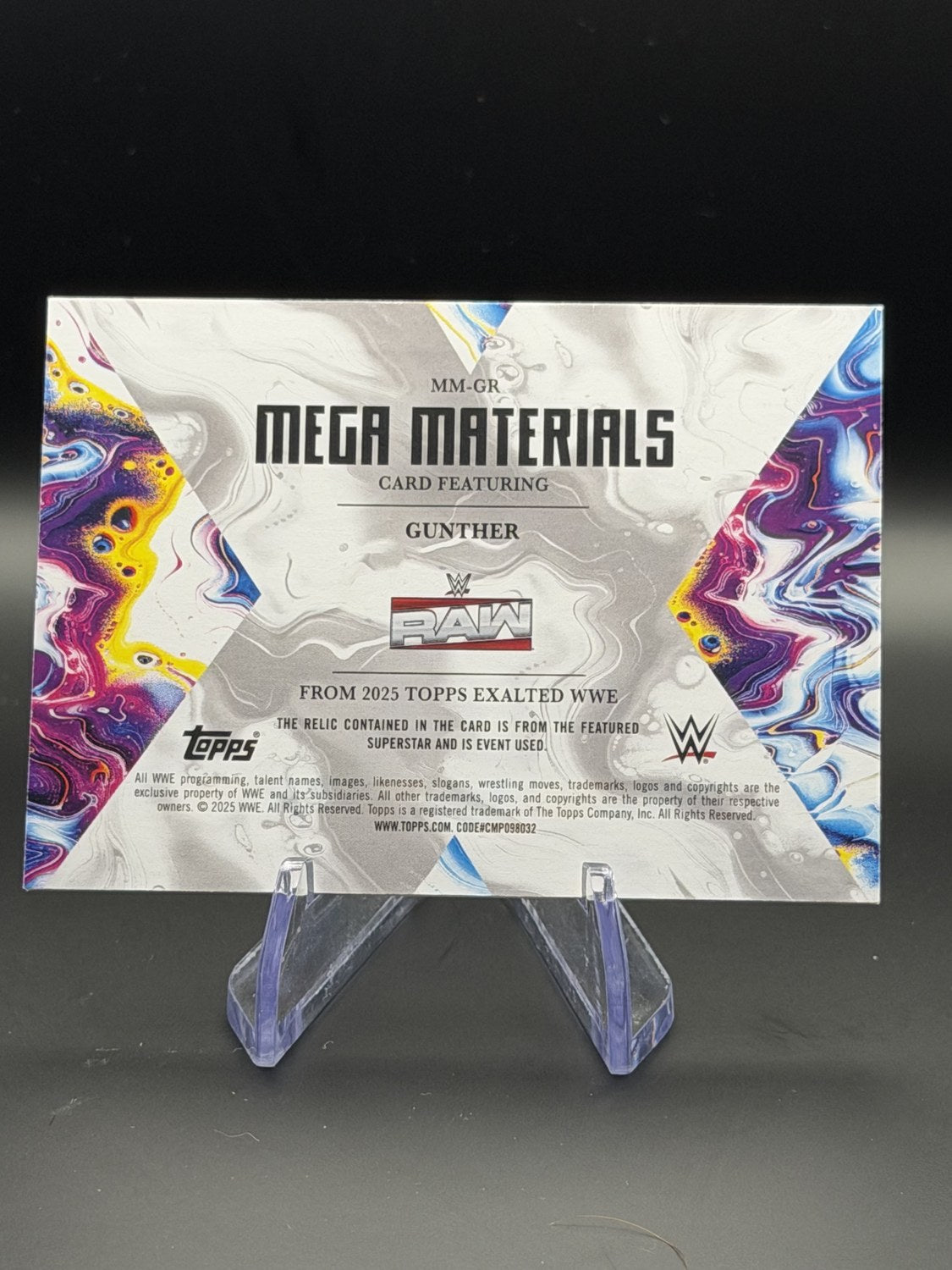 Gunther 2025 Topps Exalted WWE Mega Materials Relic back