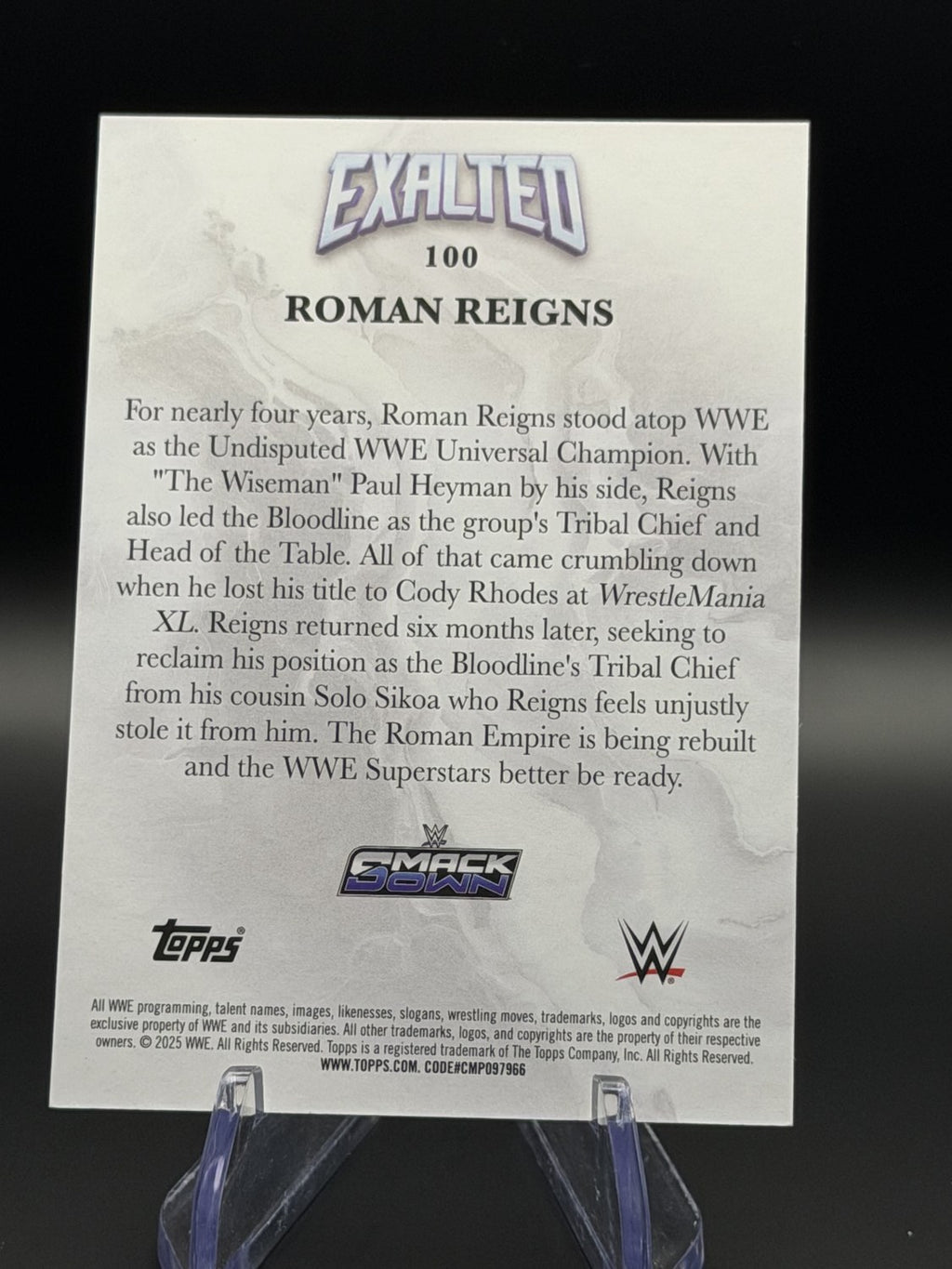 Roman Reigns 2025 Topps Exalted WWE Exalted Insert #100 back