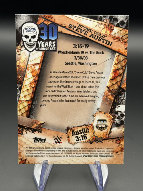 Stone Cold Steve Austin 2026 Topps Chrome WWE Austin 3:16 3:16-19 back