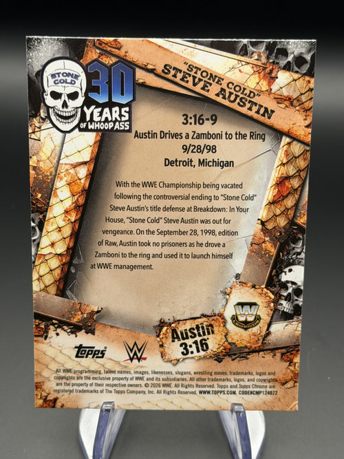 Stone Cold Steve Austin 2026 Topps Chrome WWE Austin 3:16 3:16-9 back