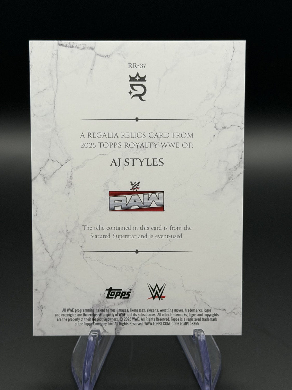 AJ Styles Regalia Relics 01/99 back