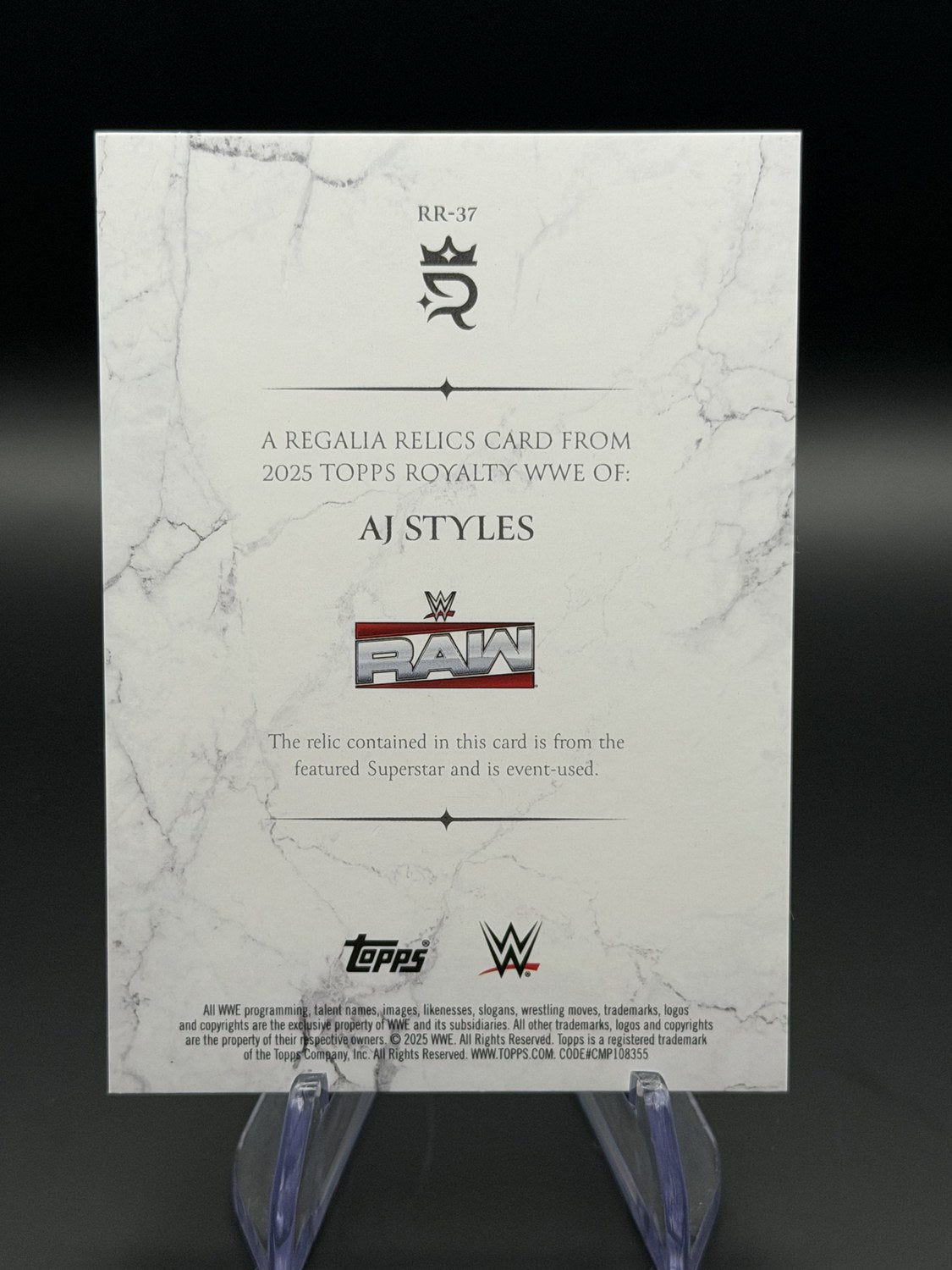 AJ Styles Regalia Relics 01/99 back